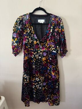 Anthropologie Floral Velvet Midi Dress in Black, Purple, Yellow